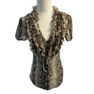 INC International Concepts Snake Print Ruffled Blouse Size Small Brown Feminine